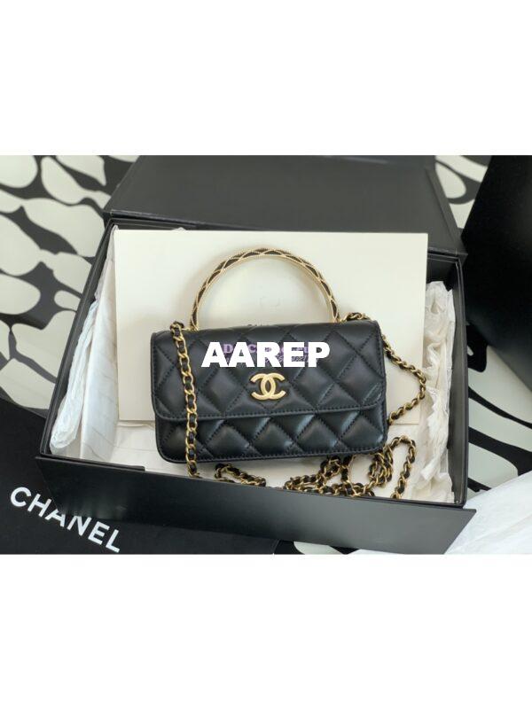 Replica Chanel Flap Phone Holder With Chain Lambskin AP3385 Black
