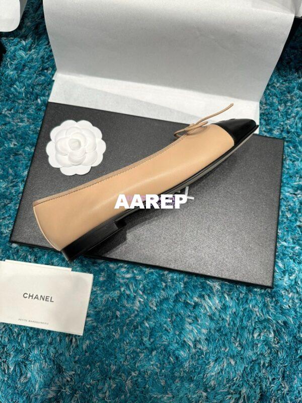 Replica Chanel Classic Lambskin Cap Toe Ballerinas G02819 Beige Black 7