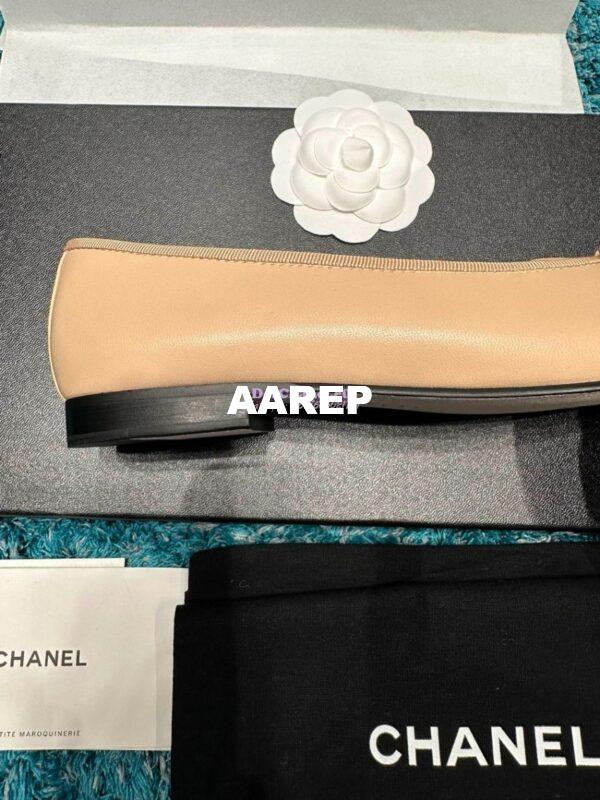 Replica Chanel Classic Lambskin Cap Toe Ballerinas G02819 Beige Black 8