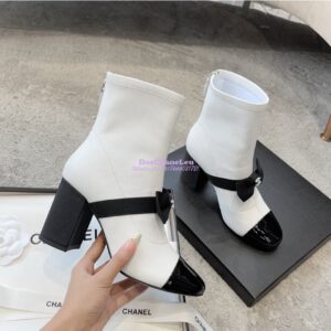 Replica Chanel Short Boots in Stretch Lambskin & Patent Calfskin 8.0cm G40099 Black White