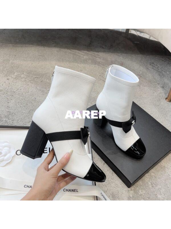 Replica Chanel Short Boots in Stretch Lambskin & Patent Calfskin 8.0cm G40099 Black White 3