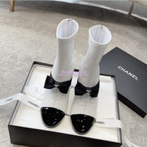 Replica Chanel Short Boots in Stretch Lambskin & Patent Calfskin 8.0cm G40099 Black White 2