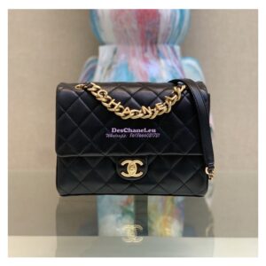Replica Chanel 23SS Logo Chain Small Lambskin Flap Bag AS3896 Black