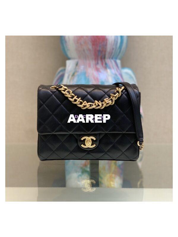 Replica Chanel 23SS Logo Chain Small Lambskin Flap Bag AS3896 Black