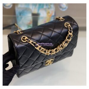 Replica Chanel 23SS Logo Chain Small Lambskin Flap Bag AS3896 Black 2