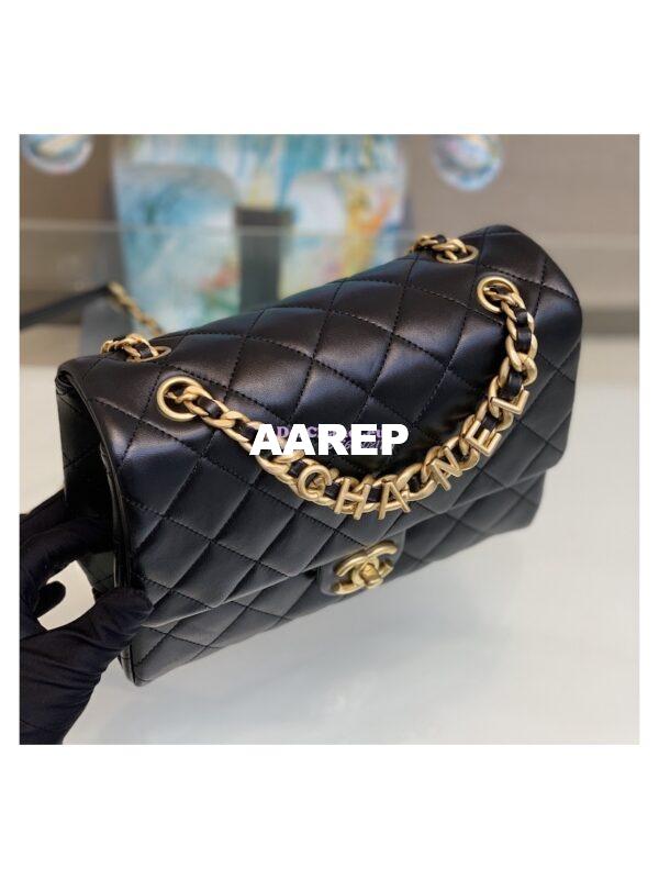 Replica Chanel 23SS Logo Chain Small Lambskin Flap Bag AS3896 Black 2