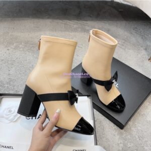 Replica Chanel Short Boots in Stretch Lambskin & Patent Calfskin 8.0cm G40099 BeigeBlack