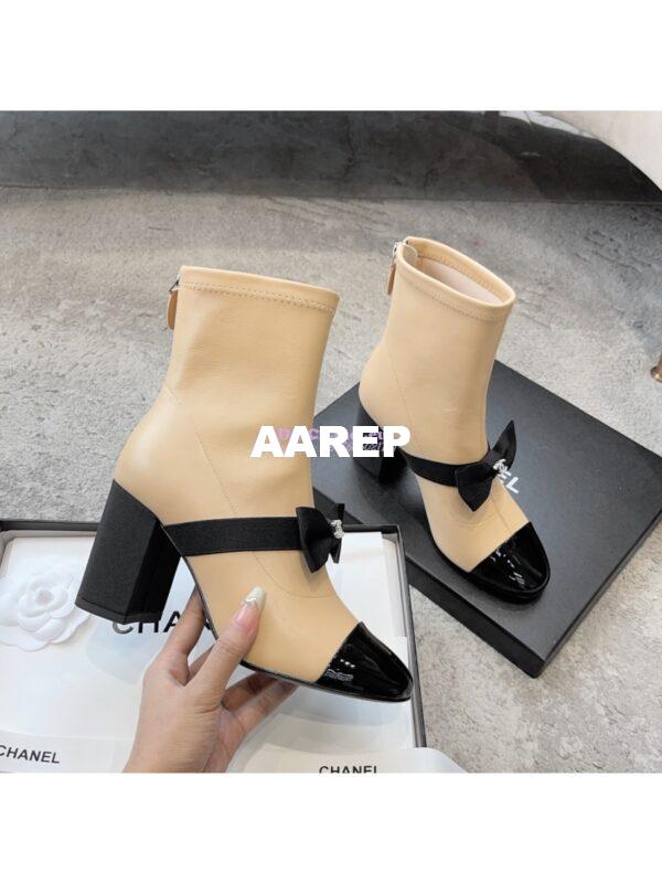 Replica Chanel Short Boots in Stretch Lambskin & Patent Calfskin 8.0cm G40099 BeigeBlack