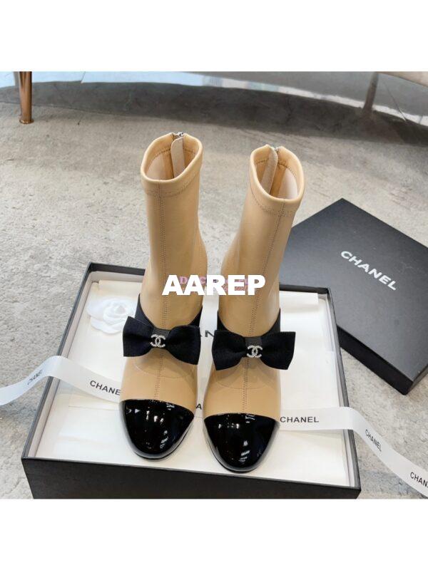Replica Chanel Short Boots in Stretch Lambskin & Patent Calfskin 8.0cm G40099 BeigeBlack 2
