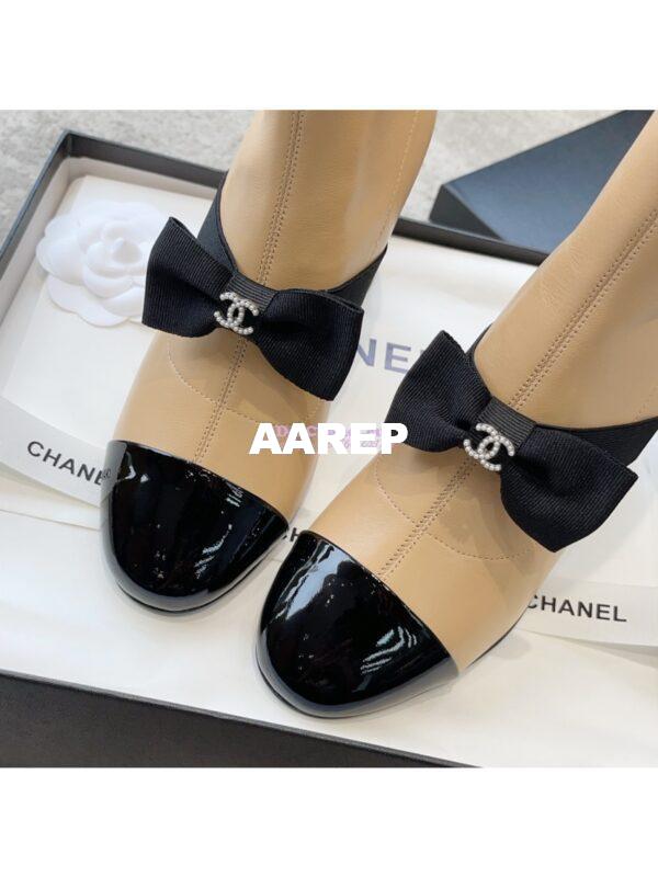 Replica Chanel Short Boots in Stretch Lambskin & Patent Calfskin 8.0cm G40099 BeigeBlack 4