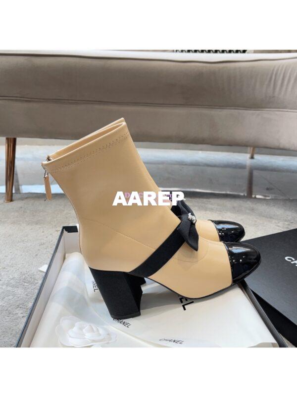 Replica Chanel Short Boots in Stretch Lambskin & Patent Calfskin 8.0cm G40099 BeigeBlack 5