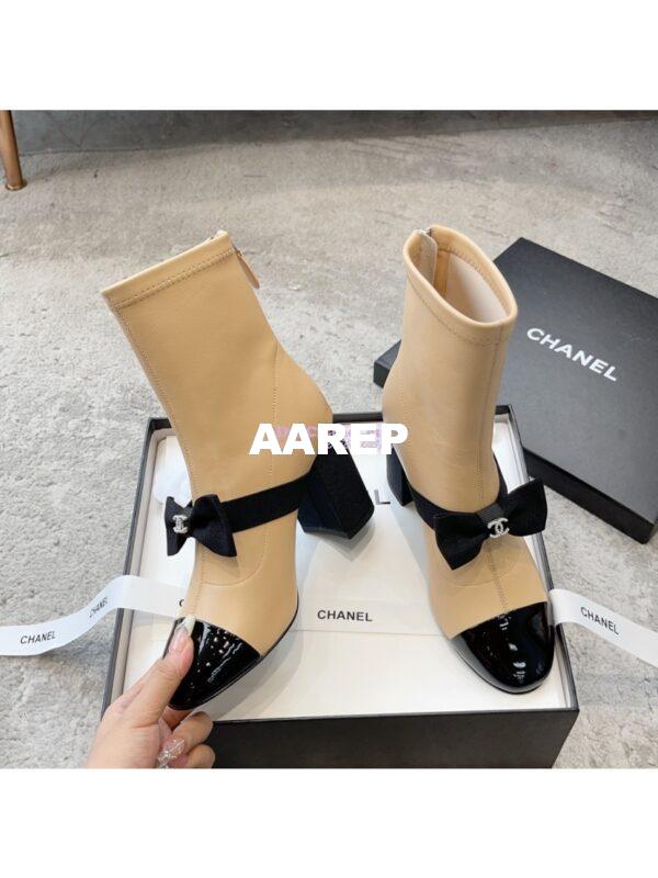 Replica Chanel Short Boots in Stretch Lambskin & Patent Calfskin 8.0cm G40099 BeigeBlack 6