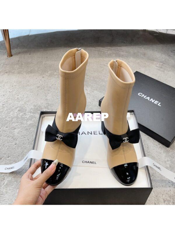 Replica Chanel Short Boots in Stretch Lambskin & Patent Calfskin 8.0cm G40099 BeigeBlack 7