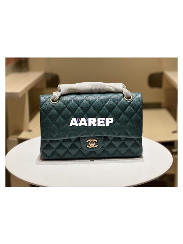 Replica Chanel CF 1112 Classic Flap Bag Qulited Grainy Caviar with Matte Gold Hardware in Blue 3
