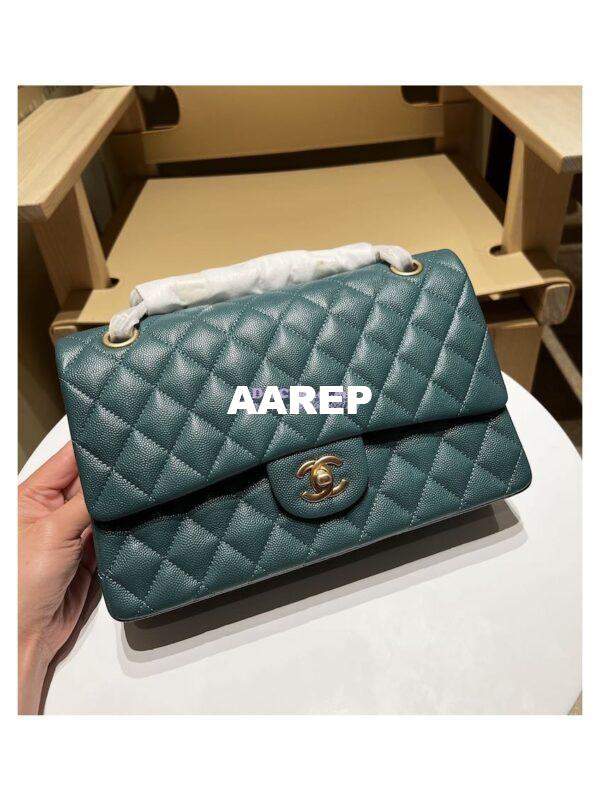 Replica Chanel CF 1112 Classic Flap Bag Qulited Grainy Caviar with Matte Gold Hardware in Blue 4