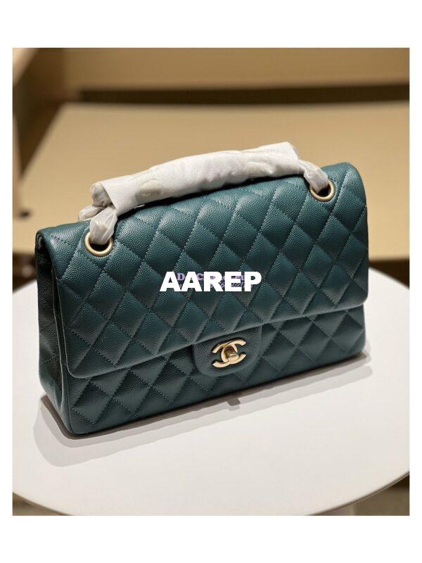 Replica Chanel CF 1112 Classic Flap Bag Qulited Grainy Caviar with Matte Gold Hardware in Blue 5