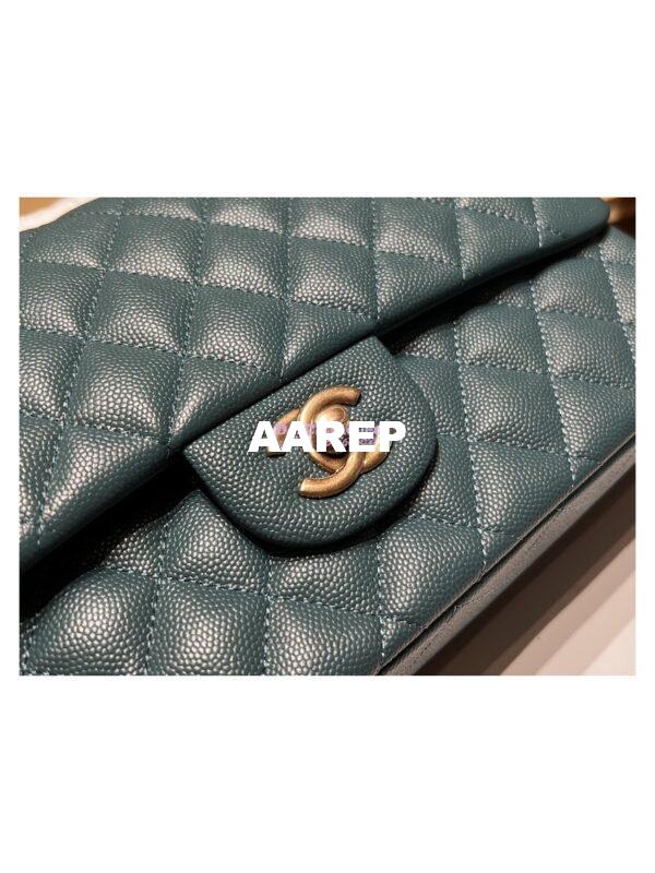 Replica Chanel CF 1112 Classic Flap Bag Qulited Grainy Caviar with Matte Gold Hardware in Blue 6