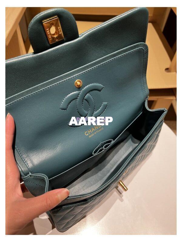 Replica Chanel CF 1112 Classic Flap Bag Qulited Grainy Caviar with Matte Gold Hardware in Blue 8