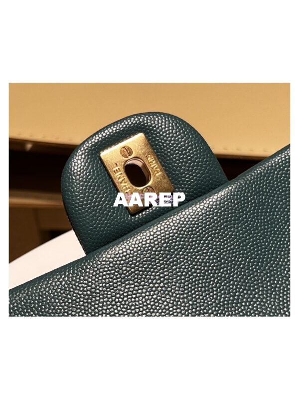 Replica Chanel CF 1112 Classic Flap Bag Qulited Grainy Caviar with Matte Gold Hardware in Blue 9
