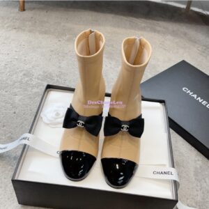 Replica Chanel Short Boots in Stretch Lambskin & Patent Calfskin G40099 BeigeBlack