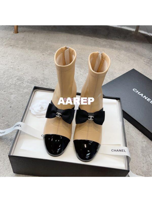 Replica Chanel Short Boots in Stretch Lambskin & Patent Calfskin G40099 BeigeBlack 3