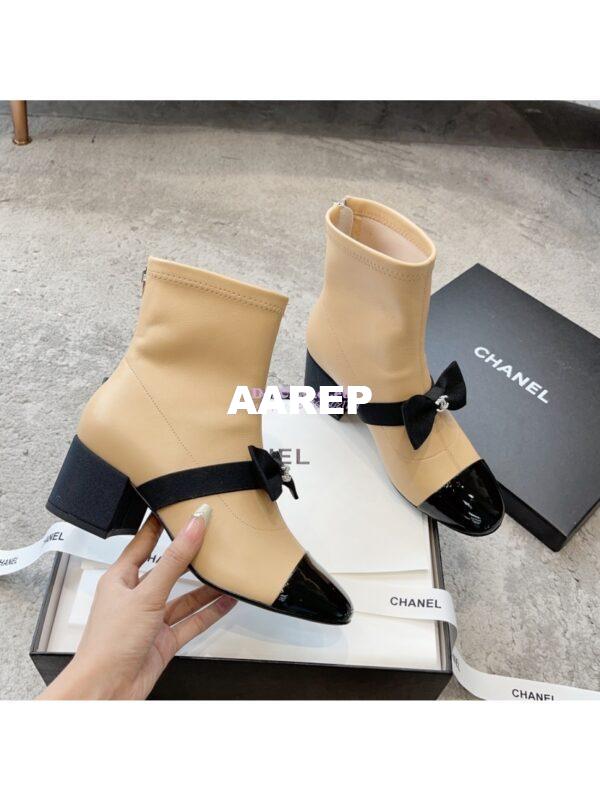 Replica Chanel Short Boots in Stretch Lambskin & Patent Calfskin G40099 BeigeBlack 4
