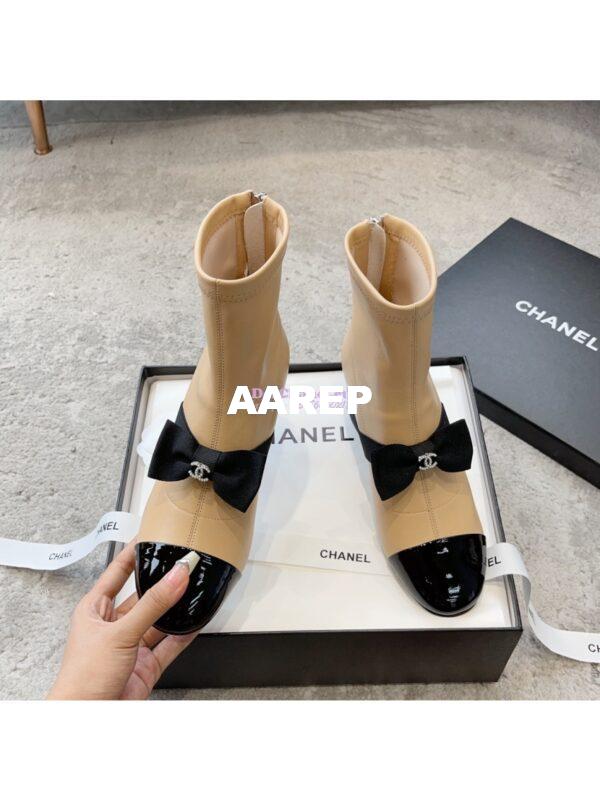Replica Chanel Short Boots in Stretch Lambskin & Patent Calfskin G40099 BeigeBlack 5