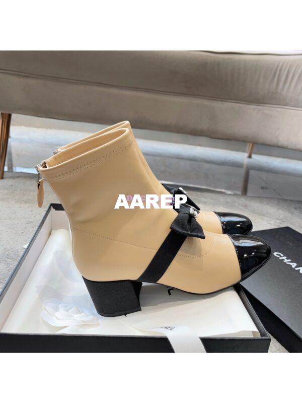 Replica Chanel Short Boots in Stretch Lambskin & Patent Calfskin G40099 BeigeBlack 6