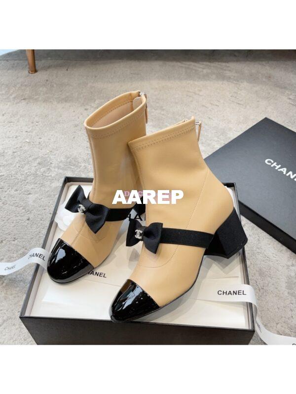 Replica Chanel Short Boots in Stretch Lambskin & Patent Calfskin G40099 BeigeBlack 9