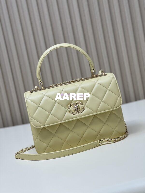 Replica Chanel New 23S Trendy CC Lambskin Flap Bag With Top Handle A92236 Light Yellow