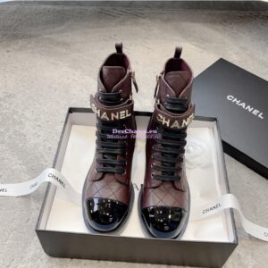 Replica Chanel Combat Boots Lambskin & Patent Calfskin G45005 Burgundy