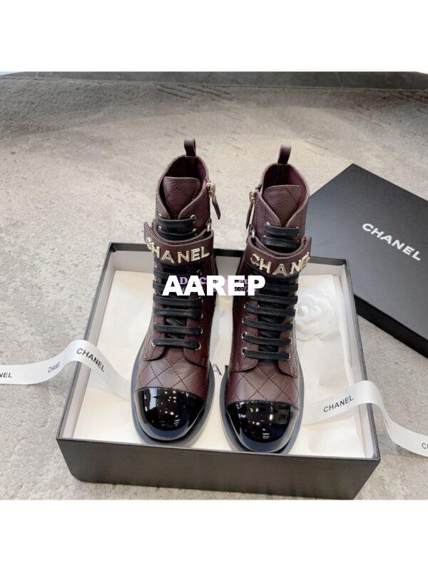 Replica Chanel Combat Boots Lambskin & Patent Calfskin G45005 Burgundy