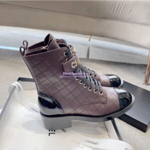 Replica Chanel Combat Boots Lambskin & Patent Calfskin G45005 Burgundy 2