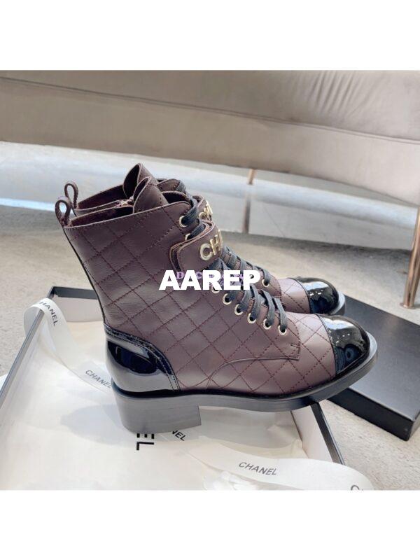 Replica Chanel Combat Boots Lambskin & Patent Calfskin G45005 Burgundy 2