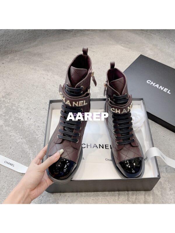 Replica Chanel Combat Boots Lambskin & Patent Calfskin G45005 Burgundy 3