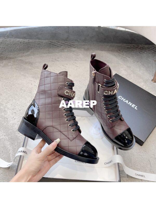 Replica Chanel Combat Boots Lambskin & Patent Calfskin G45005 Burgundy 7