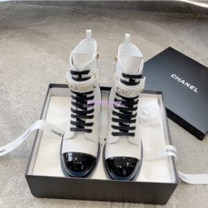 Replica Chanel Combat Boots Lambskin & Patent Calfskin G45005 White