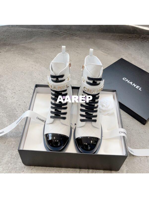 Replica Chanel Combat Boots Lambskin & Patent Calfskin G45005 White