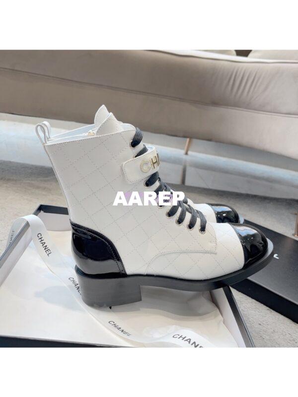 Replica Chanel Combat Boots Lambskin & Patent Calfskin G45005 White 2