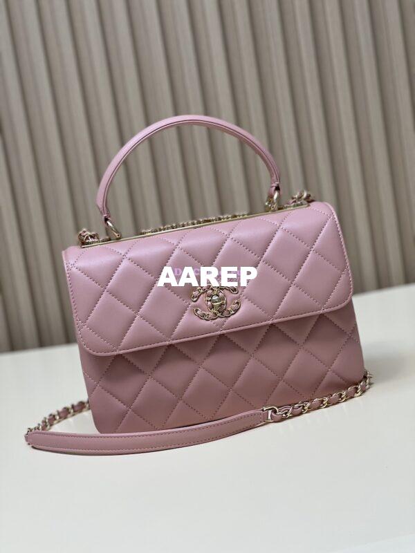 Replica Chanel New 23S Trendy CC Lambskin Flap Bag With Top Handle A92236 Light Pink 3