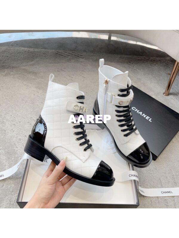Replica Chanel Combat Boots Lambskin & Patent Calfskin G45005 White 5
