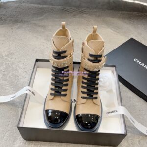 Replica Chanel Combat Boots Lambskin & Patent Calfskin G45005 Beige