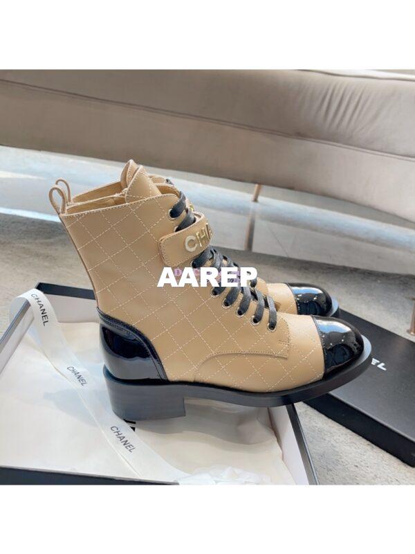 Replica Chanel Combat Boots Lambskin & Patent Calfskin G45005 Beige 4