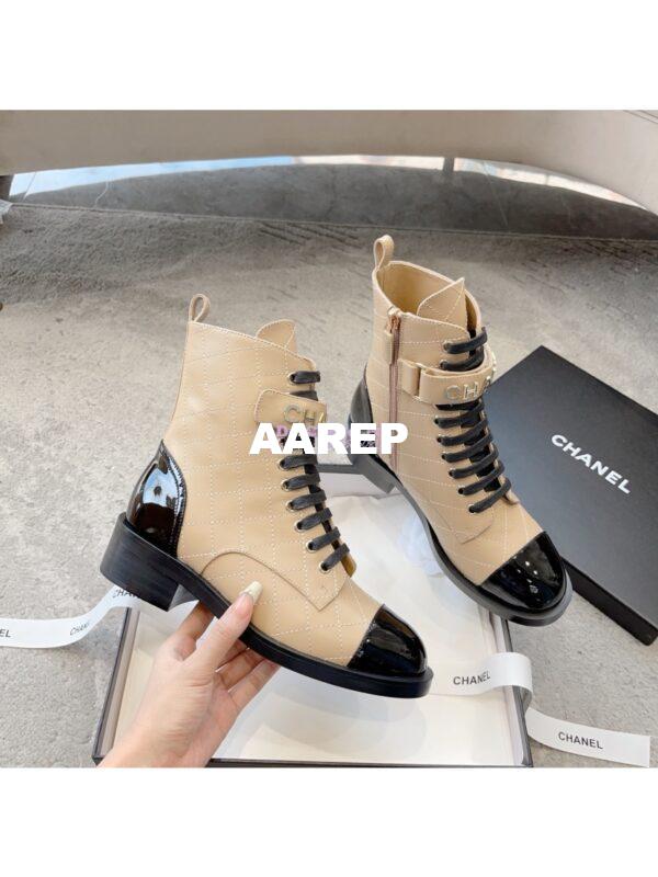 Replica Chanel Combat Boots Lambskin & Patent Calfskin G45005 Beige 6