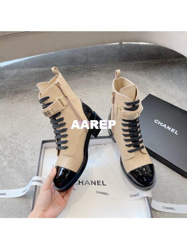 Replica Chanel Combat Boots Lambskin & Patent Calfskin G45005 Beige 7