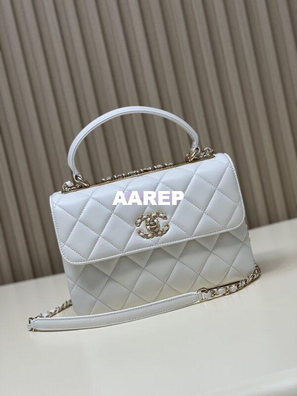 Replica Chanel New 23S Trendy CC Lambskin Flap Bag With Top Handle A92236 White 3