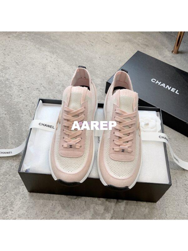 Replica Chanel Trainer Knit & Suede Calfskin G38750 Light Pink 2