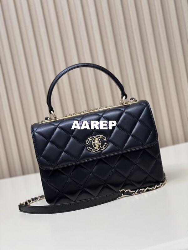 Replica Chanel New 23S Trendy CC Lambskin Flap Bag With Top Handle A92236 Black 3