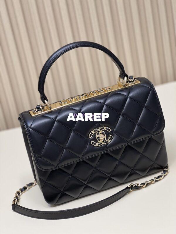 Replica Chanel New 23S Trendy CC Lambskin Flap Bag With Top Handle A92236 Black 4
