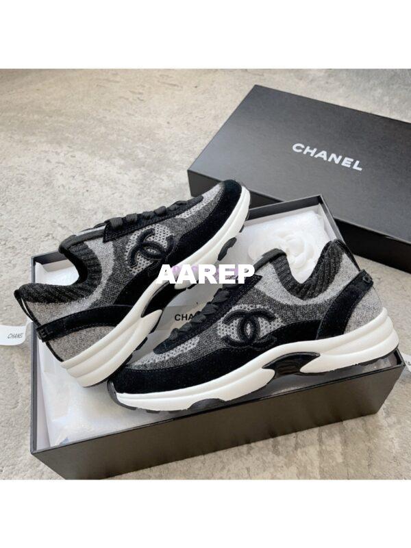 Replica Chanel Trainer Knit & Suede Calfskin G38750 Black 4